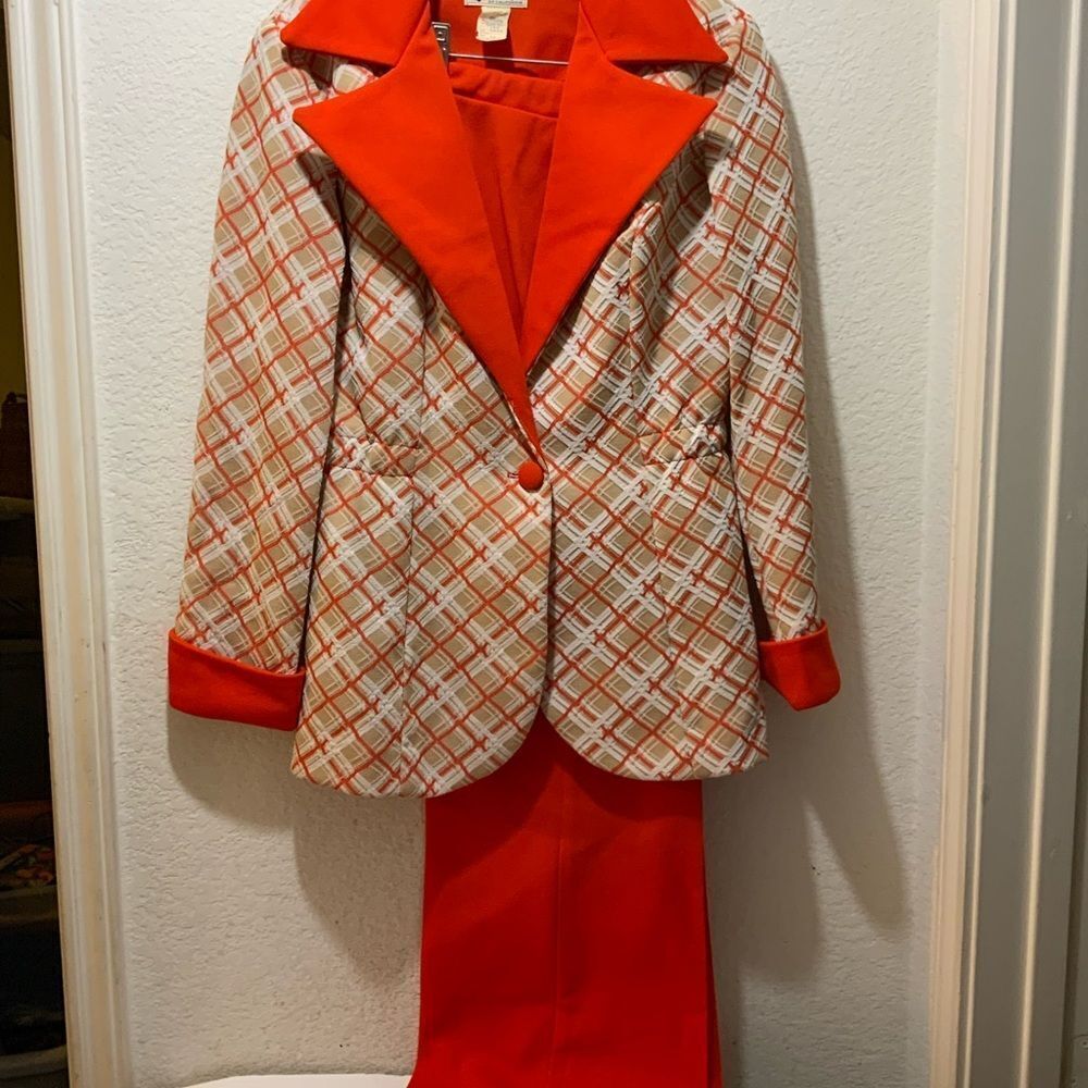 VINTAGE Mr. Bob of California 12  red  & cream Plaid Long Suits - Picture 2 of 14